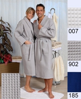 leichter Waffelpikee - Bademantel leichter Sommer Bademantel mit Schalkragen